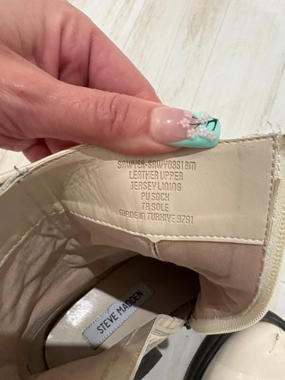 Steve Madden Cream Patent Platform Ankle Boots with Black Soles